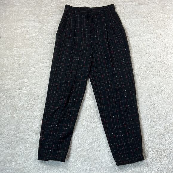 Vintage wool blend black check mark pleated front tapered dress pants, size 11 - Picture 3 of 8